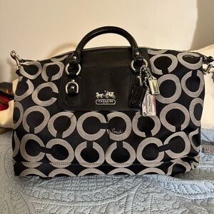 Coach Black and Gray Circle Pattern Satchel